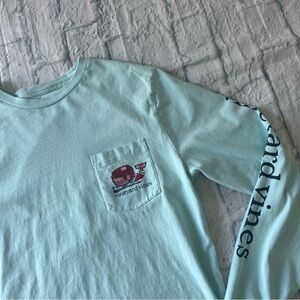 Vineyard Vines Hockey Whale Pocket Long Sleeve Shirt Aqua Haze